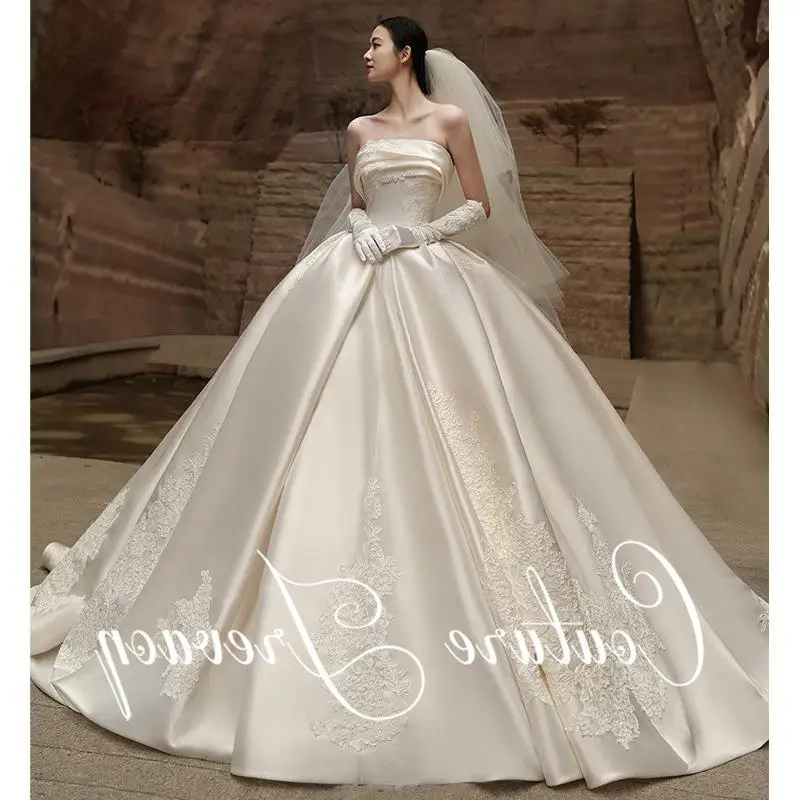 N17 Атласное свадебное платье Свадебное без бретелек