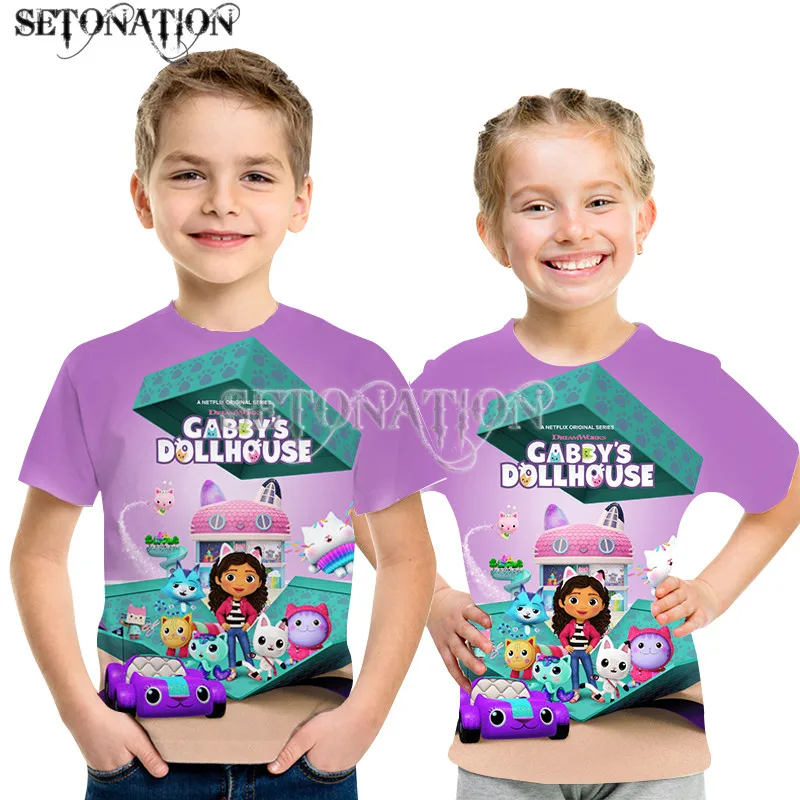 

Kawaii Gabbys Doll House 2022 boys kid's High Quality 3D Print Us T-shirt O-neck Shirt Sleeve kids Clothes Casual birthdayTops