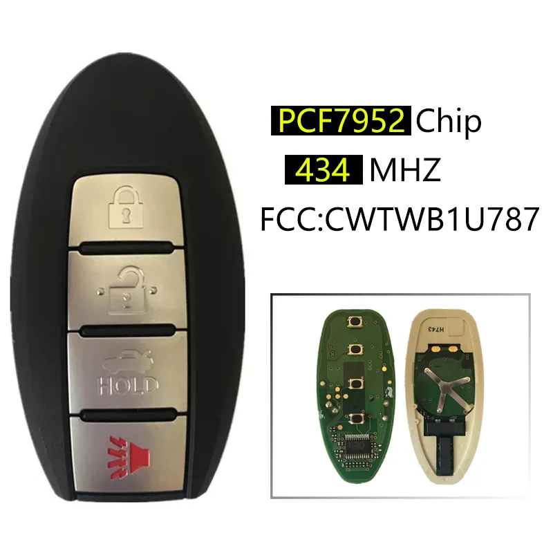 

CN027046 4 Button Smart Auto Key Fob For N-issan Armada 2017 Keyless Go Remote 434MHZ PCF7952 Chip FCCID CWTWB1U787