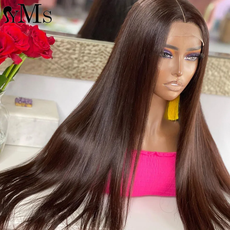 

Long Dark Brown 13x6 Lace Frontal Wig Straight 13x4 Lace Front Human Hair Wigs HD Transparent Brazilian Hair Wigs For Women YMS