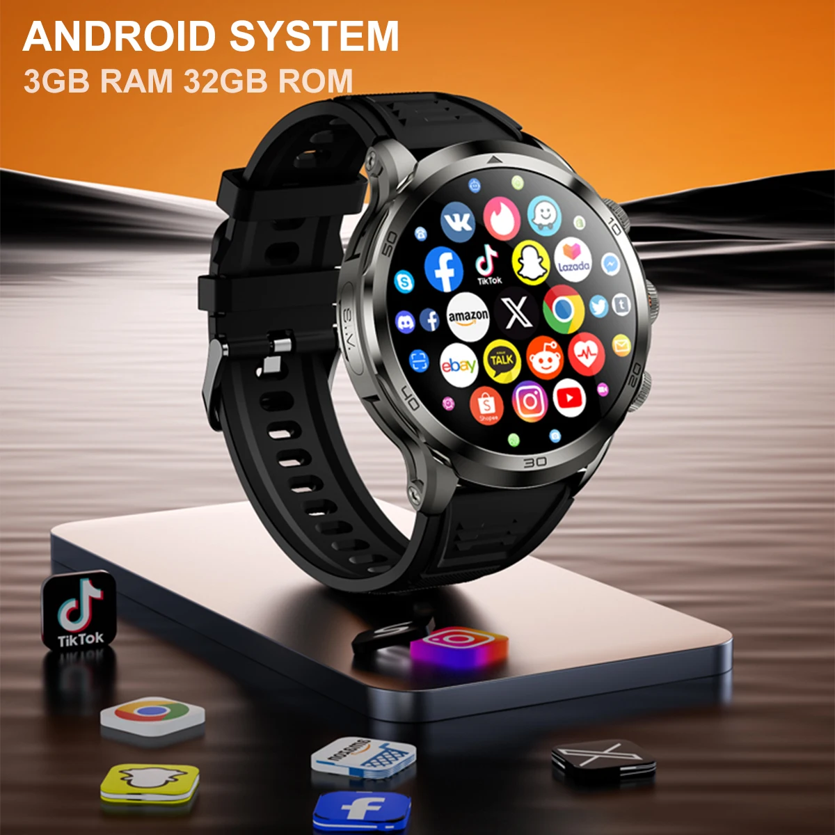 Vwar Core4 Android Smart Watch 1.85inch AMOLED Screen 3GB RAM 32GB ROM 4G Network Smartwatch Men Google Play WIFI GPS Sim Card (art.: 3920ca6054ea2) - 3920ca6054ea2