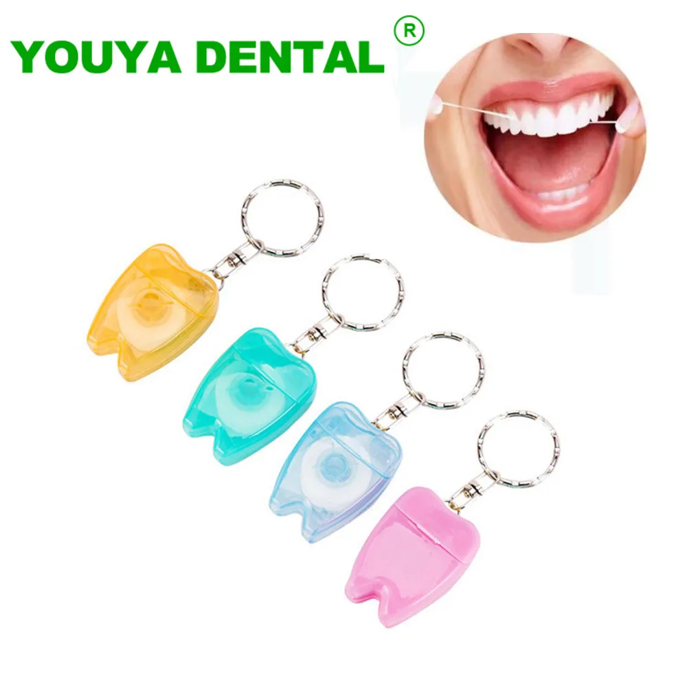 

15M Dental Floss Keychain Portable Tooth-Shaped Key Chain Flat-Line Design Floss Roll Gum Teeth Cleaning Oral Care Dentist Gifts