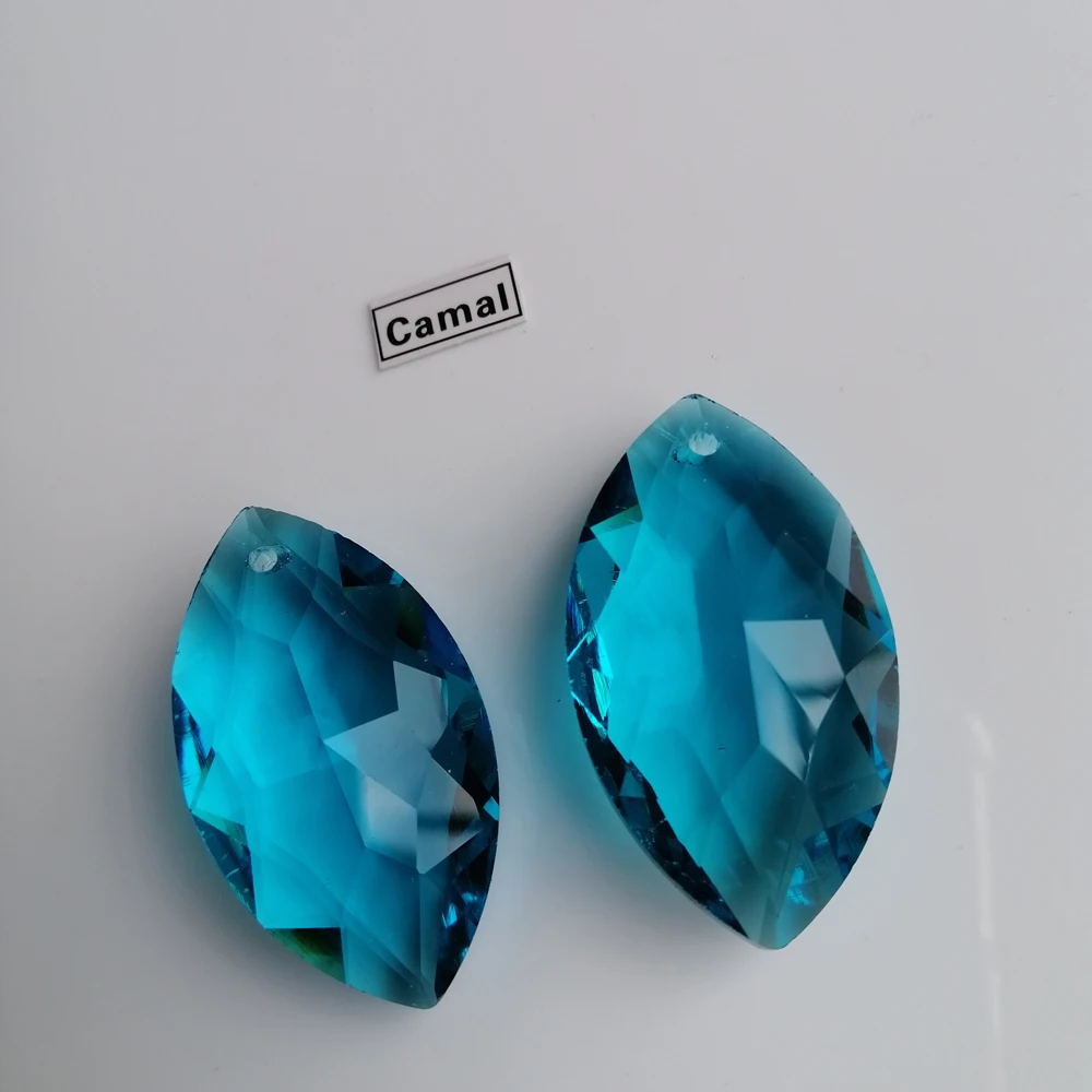 

Camal 5PCS 38mm Lake Blue Horse-eye Shaped Glass Crystal Prisms Pendant Drop SunCatcher Lamp Lighting Chandelier Parts Hanging
