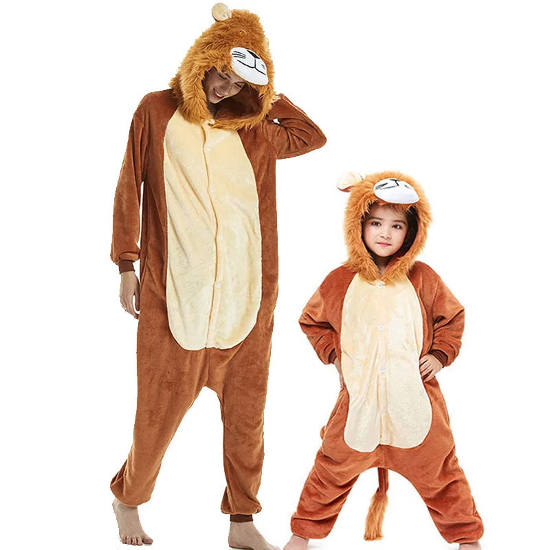 Family Kigurumi Pajamas Brown Lion Animal Onesie Cosplay Costume Pajamas For Kids and Adults