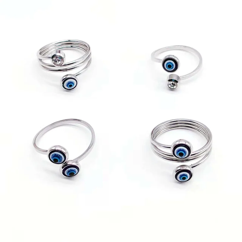 

Fashion Simple Stainless Steel Couple Ring for Men Women Turkish Evil Eye Opening Finger Rings Punk Jewelry Party Gift 2022 New