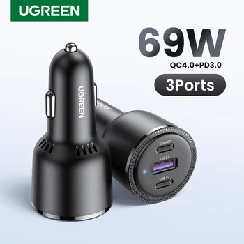 UGREEN 69W Car Charger USB Type C Dual Port PD QC 4.0 3.0 Fast Charging For Laptop Car Phone Charger For iPhone 15 14 13 Samsung