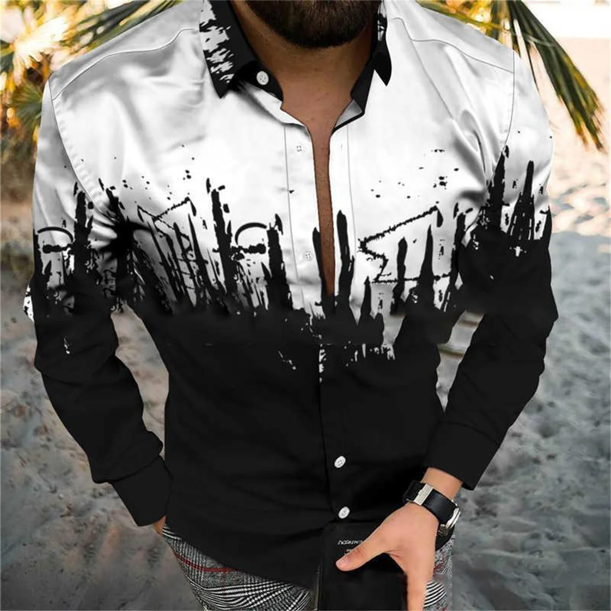 

New Boyfriend Shirts Long Sleeve Slim Button Lapel Men's Tops Fall 2022 Fashion 3D Fashion Quicksand Print Noble Prom Party Shir