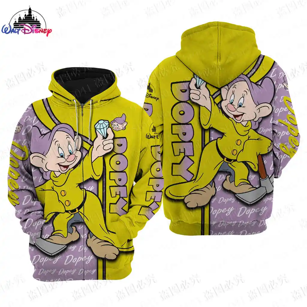 Seven Dwarfs Grumpy Dopey Disney men women 3D Print High quality Fleece Zipper/ Hoodies parent-child clothing Pullover Tops