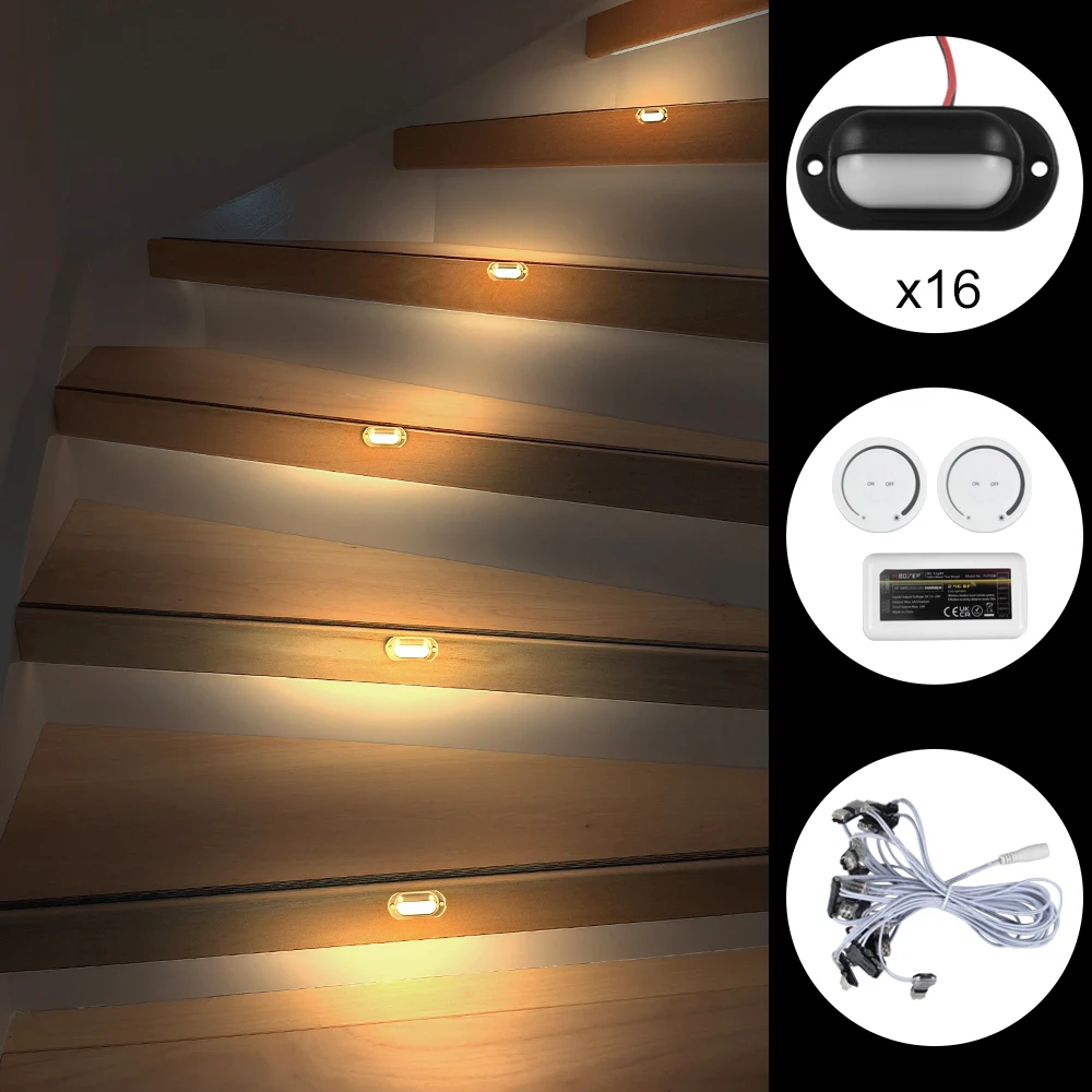 16 Steps Surface install DC24V Stair LED Lighting System with 2 Remote-Plug and Play