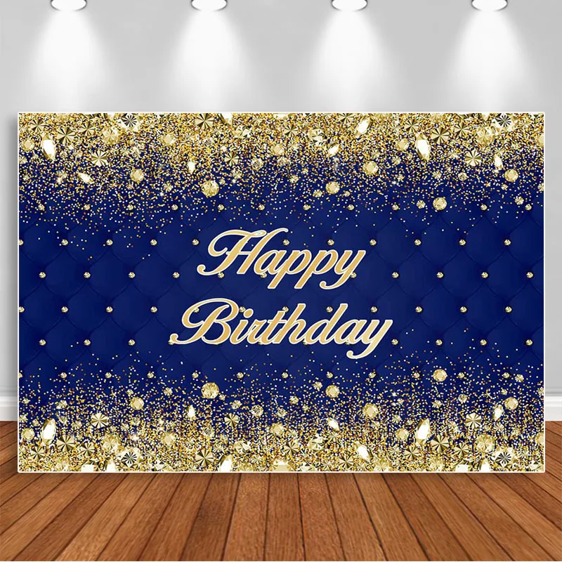 

Glitter Golden Diamond Backdrop For Royal Blue Birthday Party Decoration Photography Background Banner Photo Studio Props
