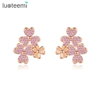 luoteemi lucky four leaf flower stud earrings for women tiny cz stone pave fashion jewelry for women dating party christmas gift