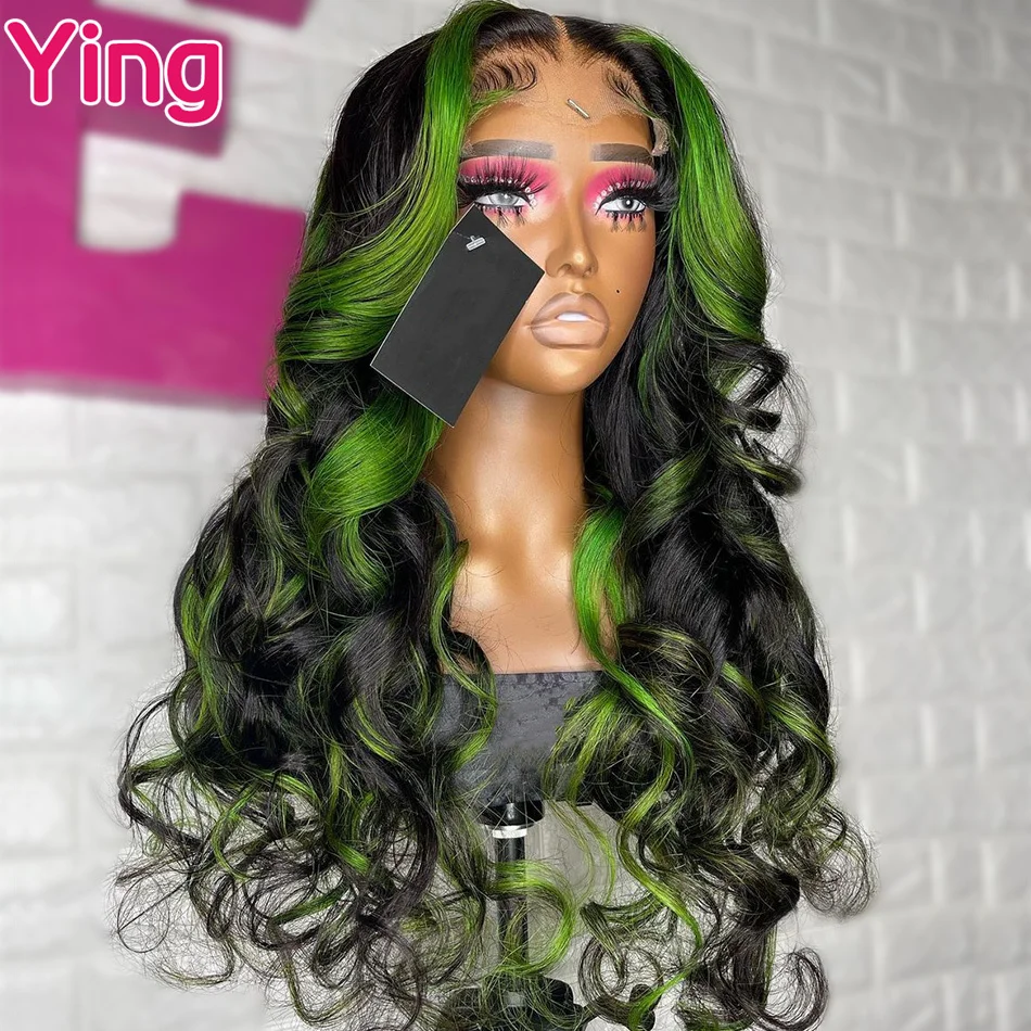 Brazilian Remy 13x6 Lace Frontal Wig Highlight Green Body Wave Human Hair Wigs Pre Plucked 30 Inch Transparent Lace Front Wigs