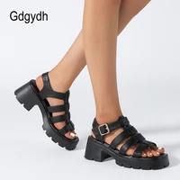 gdgydh gladiator sandals for women wide width open toe openwork chunky platform sandals mid heels back strap comfortable