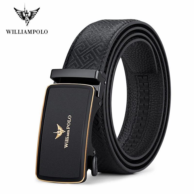 

WILLIAMPOLO Men Belt Metal Automatic Buckle Brand High Quality Luxury Belts for Men Famous Work Business Cowskin Leather Strap