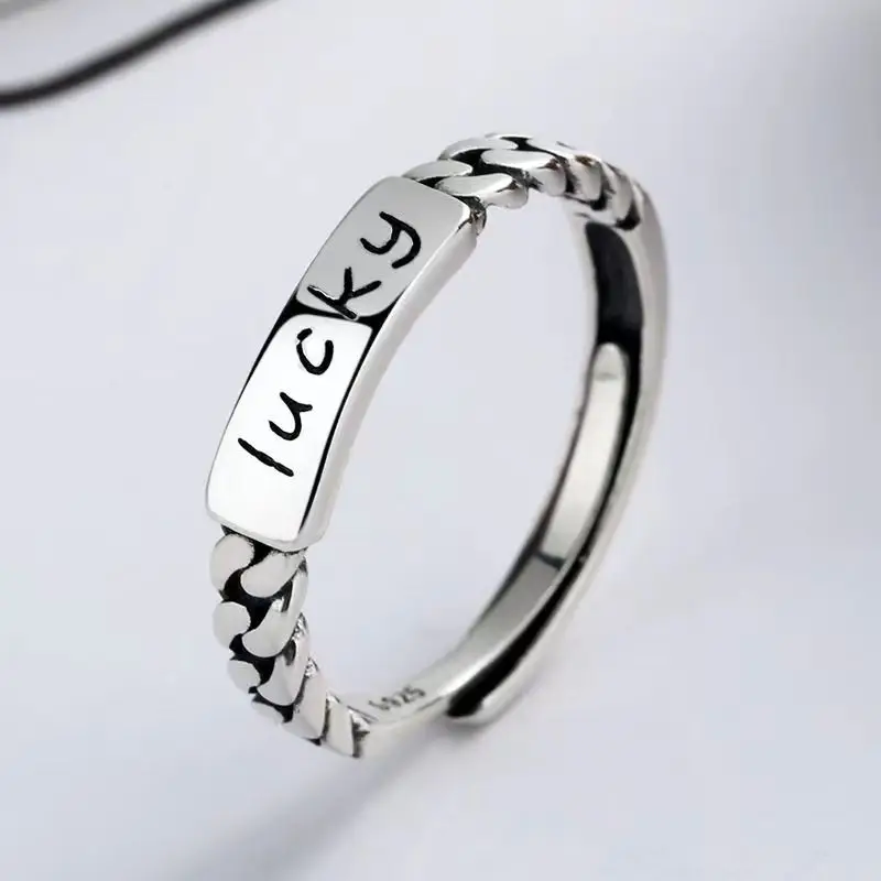 

925 Silver Luchy Logo Rings Men Women Simple Couple Club Party Rings Jewelry Accessories With Box Cloth