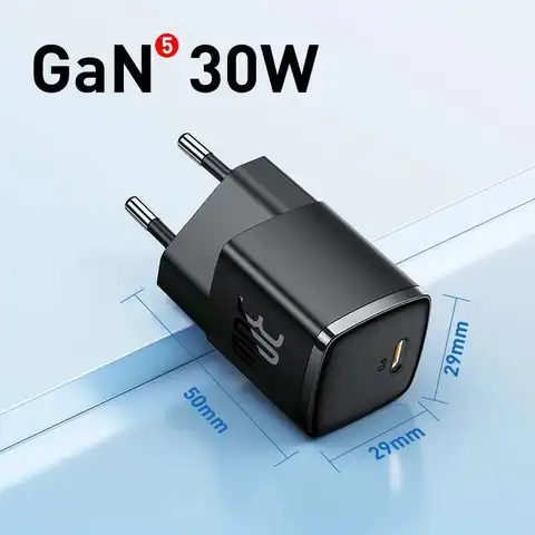 Быстрое Зарядное Устройство Baseus 30 Вт GaN PD Для IPhone 15/14/13/12/11/Xs Max Type-C Дорожный Адаптер QC3.0