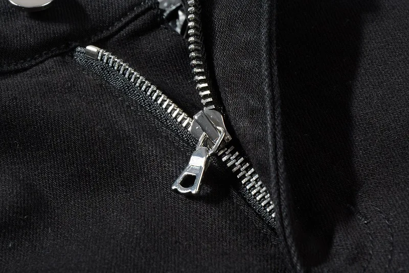 Men's Aged Black Denim Pants Streetwear Boys Y2k Fashion Slim Fit Distressed Baggy Scratched Patches Skinny Stretch Ripped Jeans