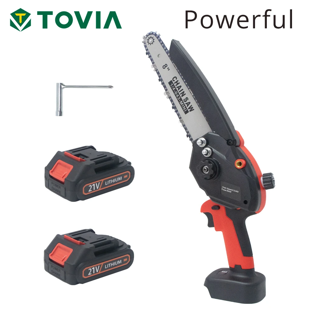 T TOVIA 8 inch 21V Cordless Mini ChainSaw Mini Electric Portable Pruning ChainSaw for Wood Cutting Garden Trimming