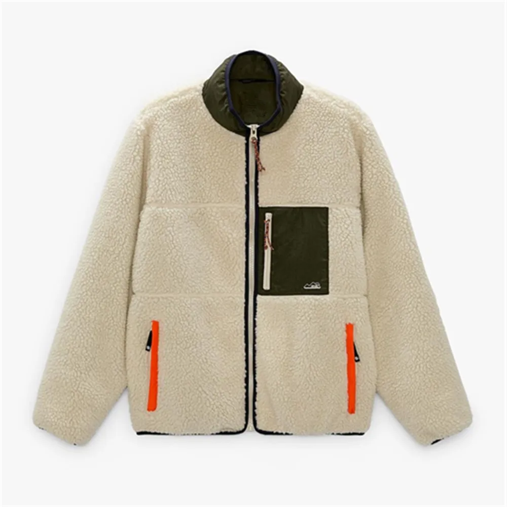 

PB&ZA autumn and winter new men's fashion trend stand collar pocket trim stitching fleece lamb velvet jacket 3548/304
