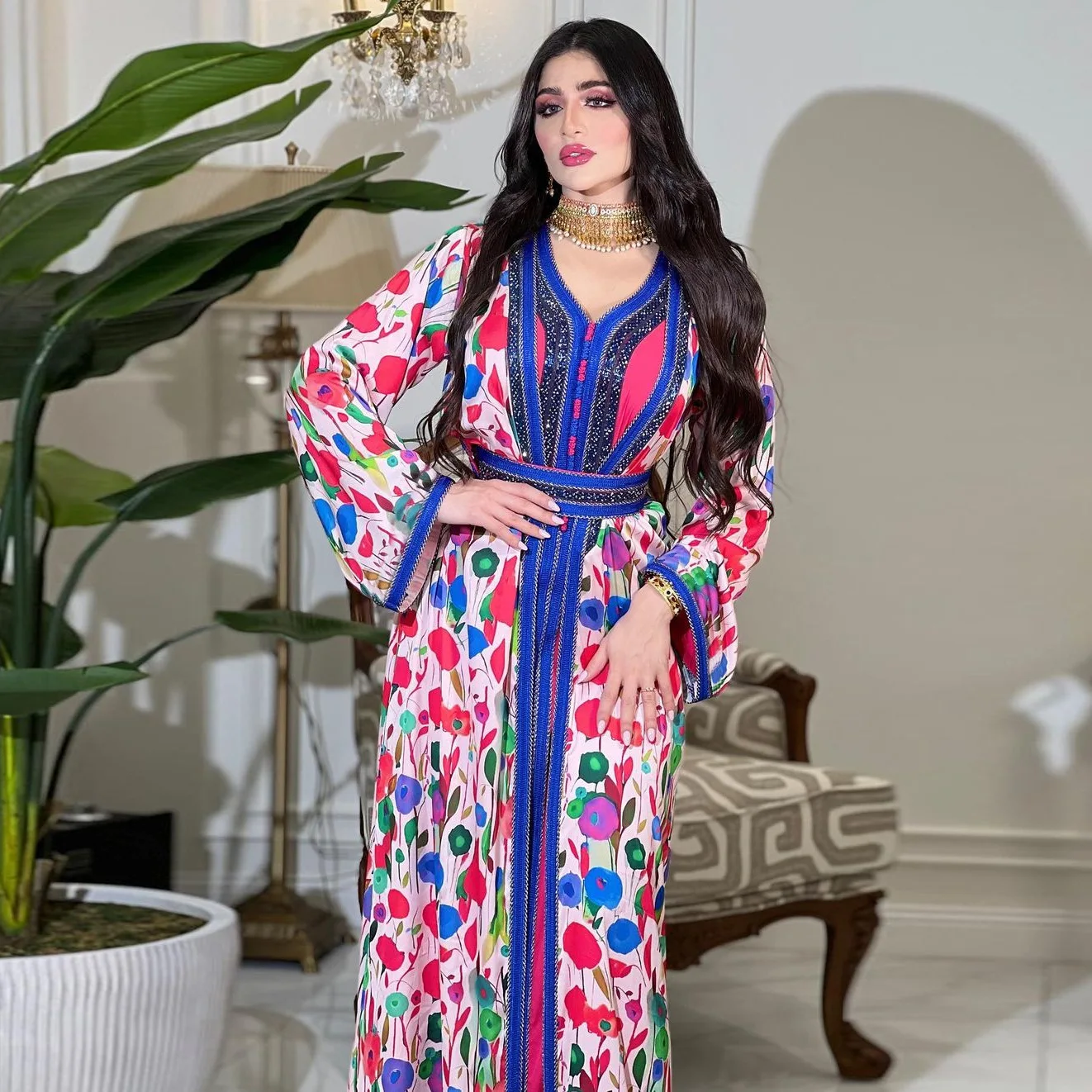 Sequins Embroidered Dubai Abaya Dress For Women Moroccan Kaftan Turkey Arabic Jalabiya 2-pieces Islamic Ethnic Robe 2023 Eid New