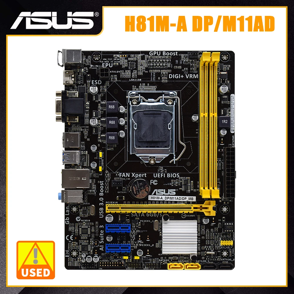 

ASUS H81M-A DP/M11AD Motherboard 1150 Motherboard DDR3 Intel H81 Support Core i3/i5/i7 CPU VGA DVI HDMI USB 3.0 SATA3 PCI-E X16