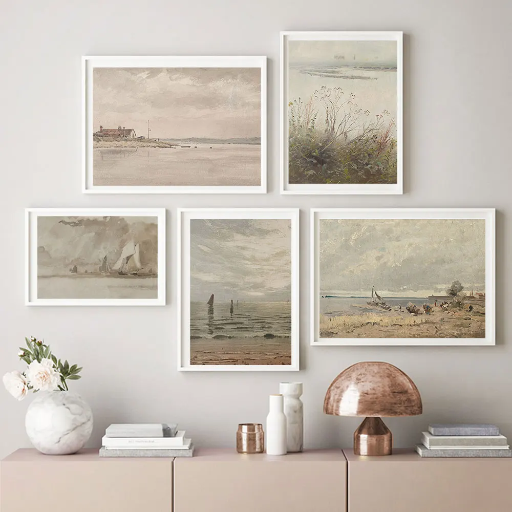 

Beige Nature Landscape Oil Painting Poster Vintage Canvas Prints Abstract Wall Art Pictures Farmhouse Living Room Home Decor