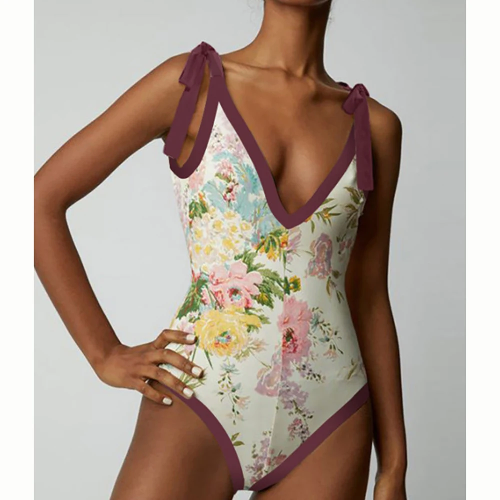 

Сексуальный купальник-бикини с принтом, женская пляжная одежда 2022 с глубоким v-образным вырезом, комплект из двух предметов, шнуровка и наки...