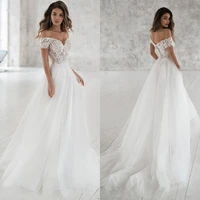 simple boho lace wedding dresses 2022 bohemian wedding gowns off the shoulder beach bridal dress button back