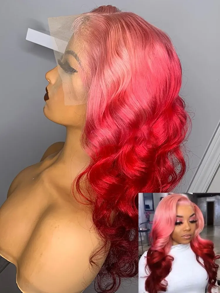 

Парик женский синтетический прозрачный, Бордовый/Красный, с эффектом омбре, 13X 4 на сетке спереди, для косплея, для детских волос, 99J