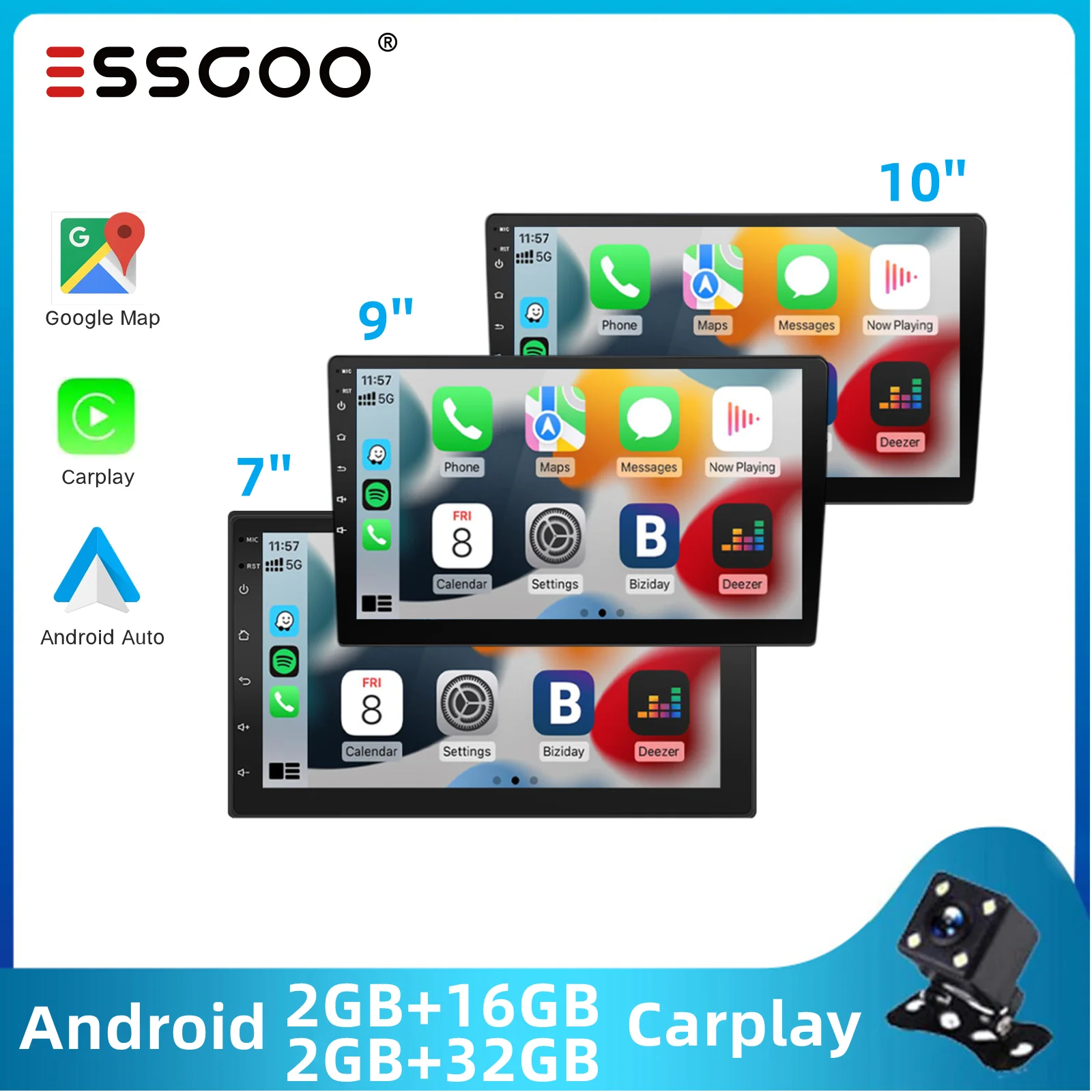 ESSGOO 7 9 10 Inch 2 Din Car Radio 2G 32G Android CarPlay Multimedia Wifi GPS Player Universal Stereo Radio For Toyota VW Nissan