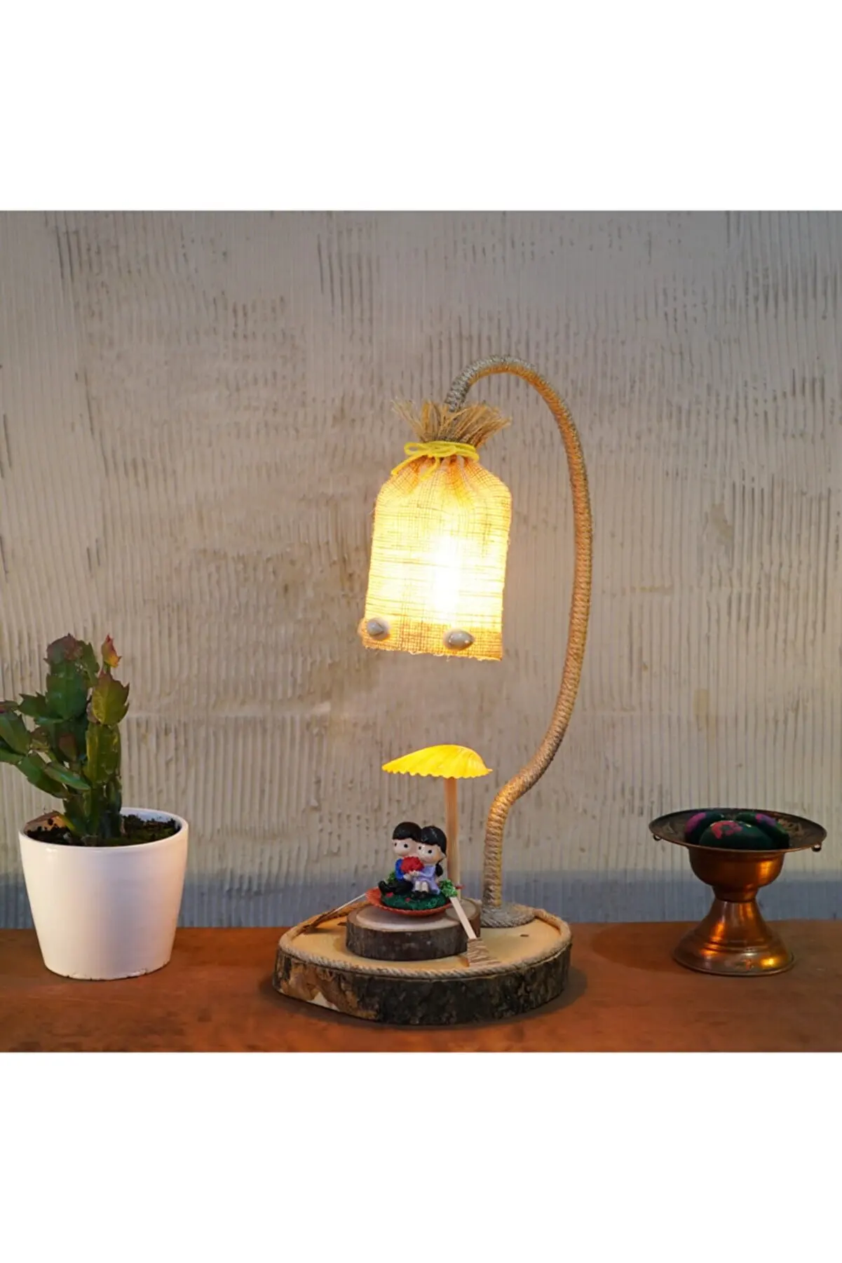 

Decorative Naturai Wood Log Table Lamp Handmade Rope Wrought Iron Design Lampshade Indoor Lighting Home Decoration Night light