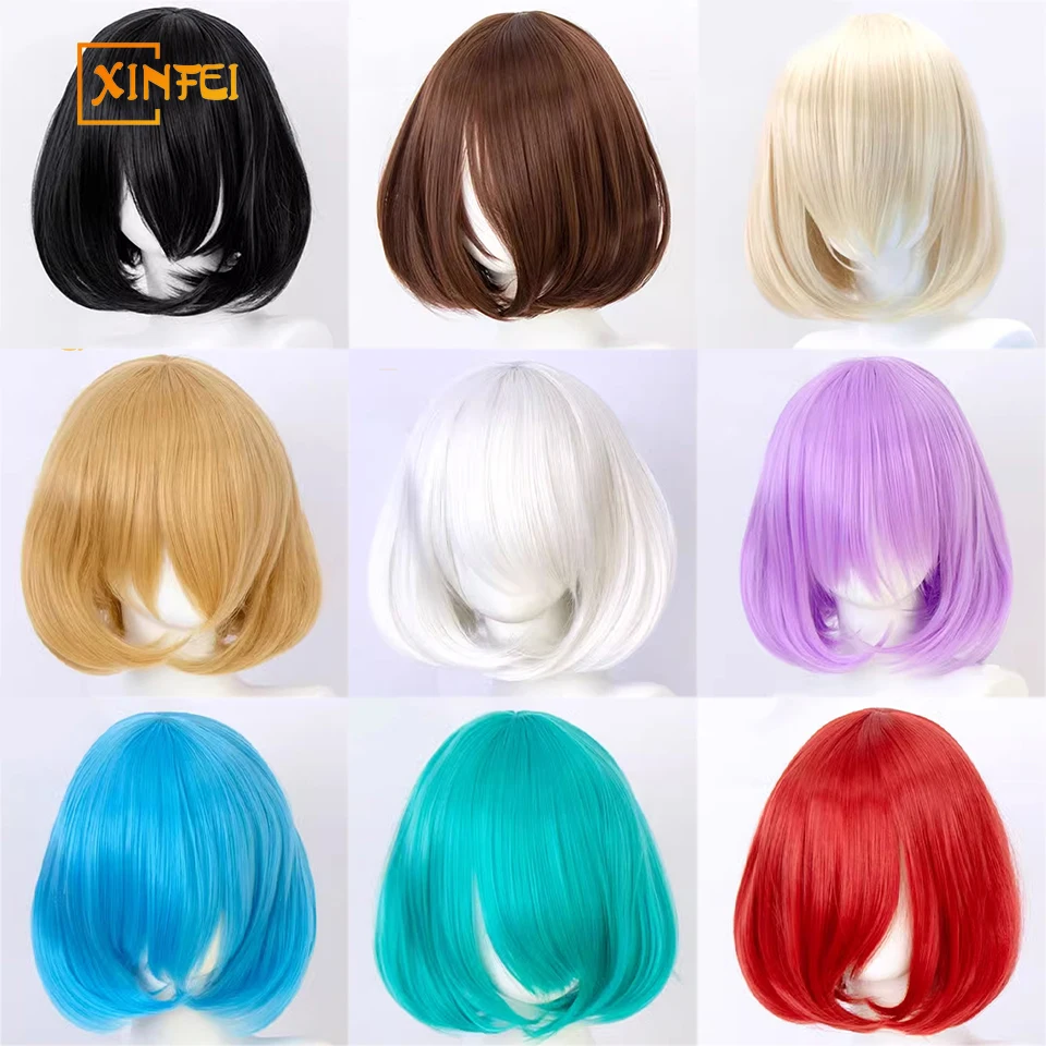 XINFEI синтетические короткие прямые волосы боб с обрезанной челкой Лолита Ombre