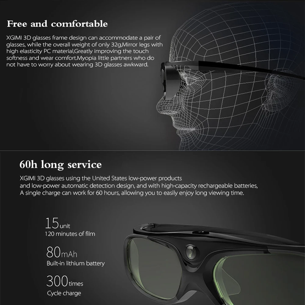 Очки виртуальной реальности XGIMI Active Shutter 3D для 3d-проектора HORIZON Pro проектора Epson