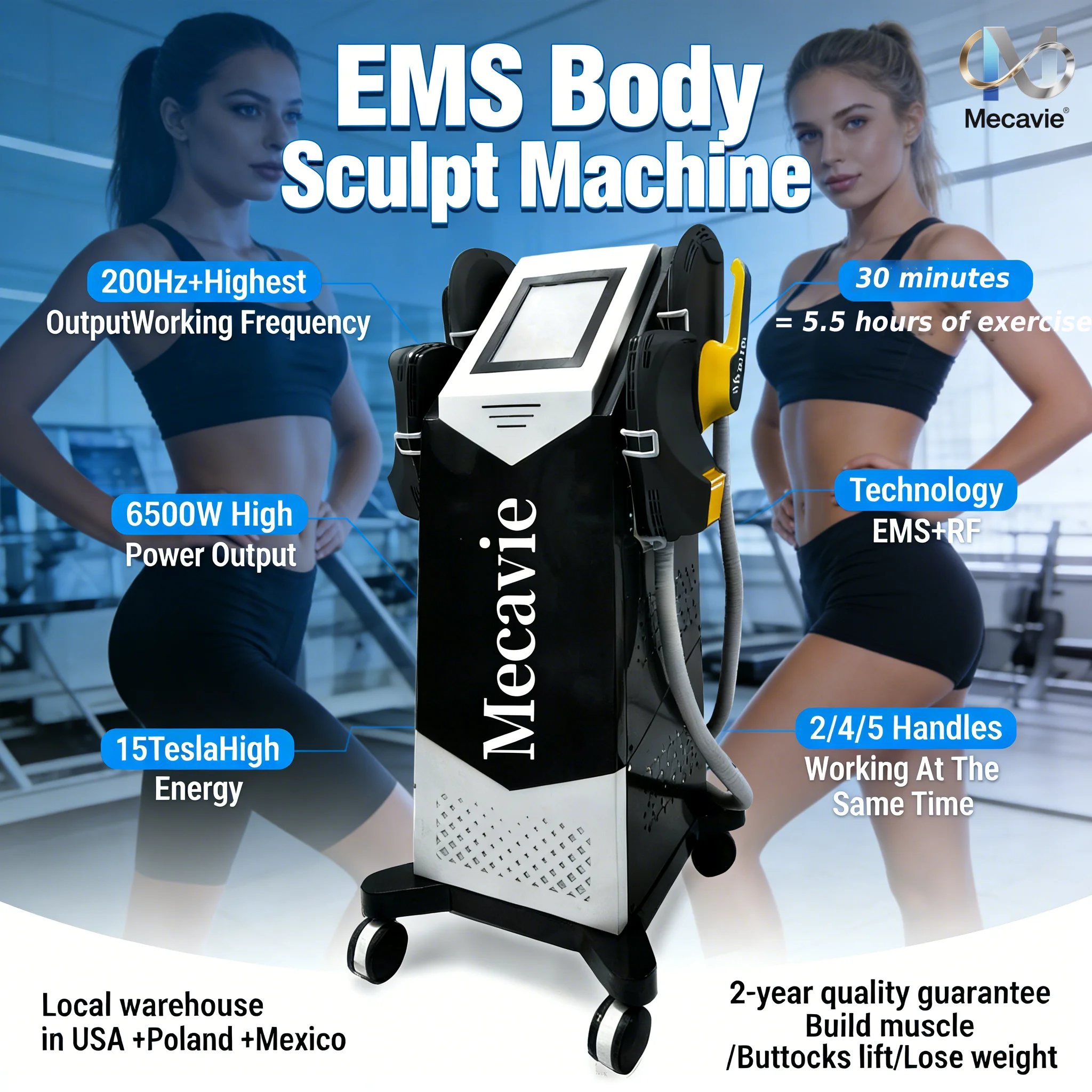 Фото MECAVIE 2026 EMS 6500W Аппарат для тонизирования тела, электромиостимуляция, устранение жира, наращивание мышц для фитнеса, красоты и здоровья №1