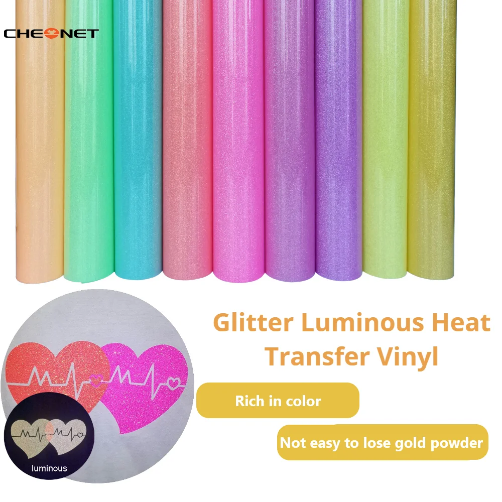 

Luminous Glitter powder glitter Heat Transfer Vinyl Glow in Dark Noctilucent Press Machine cricut custom T Shirt DIY Iron On HTV