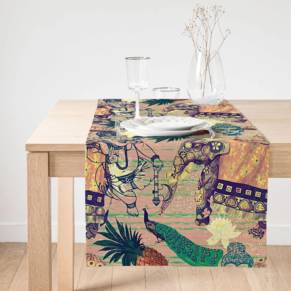 

Ethnic African Themed Elephant Patterned Special Design Decorative Suede Runner,Decorative Runner,Gift Runner,Table Decoration