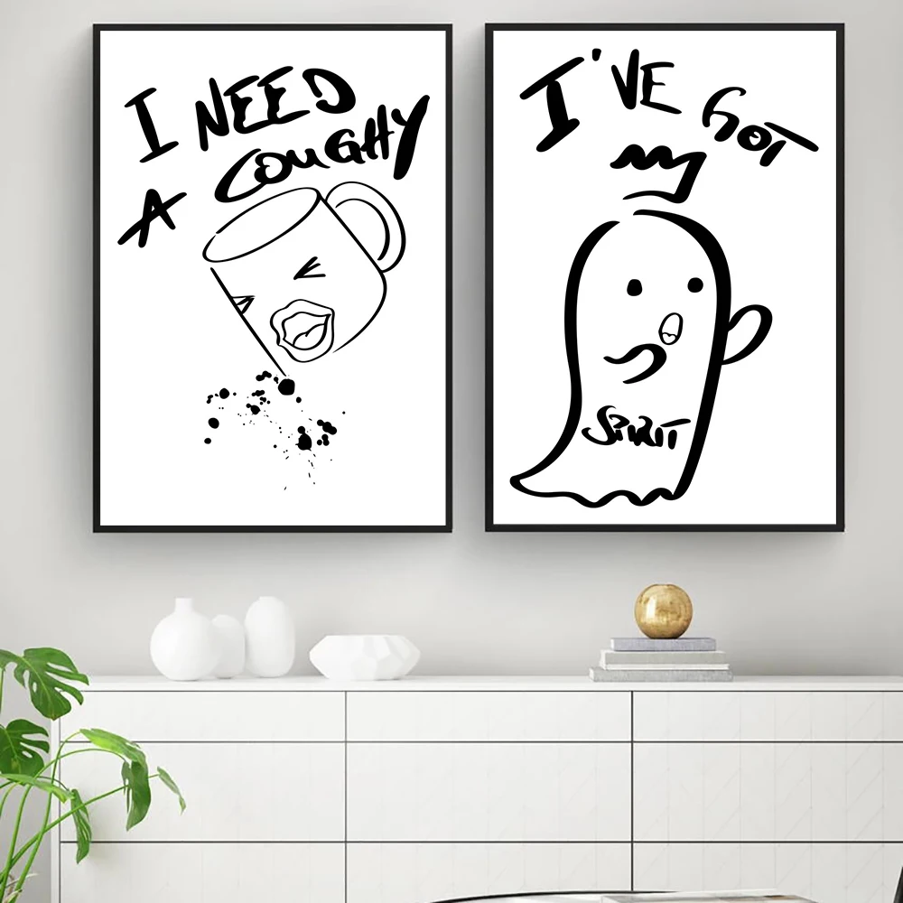 

Coffee Spirit Line Art Minimal Poster and Print Modern Abstract Funny Canvas Painting Nordic Kitchen Wall Pictures Home Decor