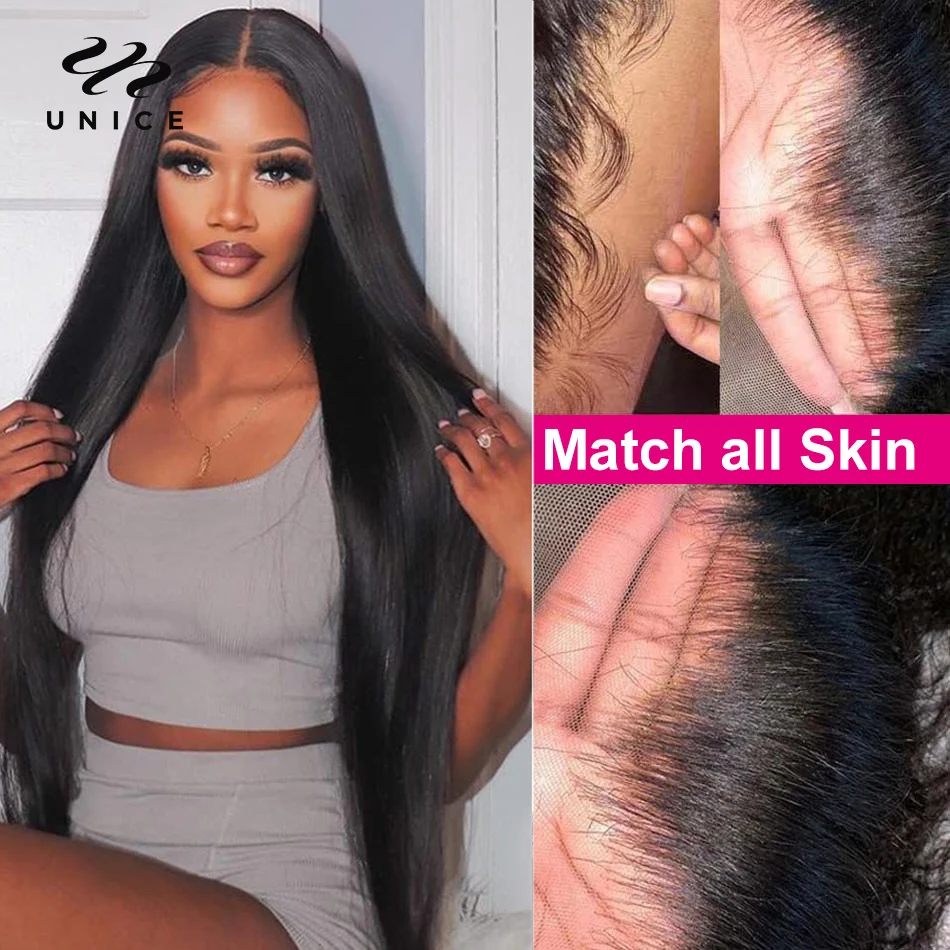 

Unice Hair 5x5 HD Lace Closure Wig Human Hair Wigs For Black Women Brazilian Straight 180 Density Transparent Lace Wigs