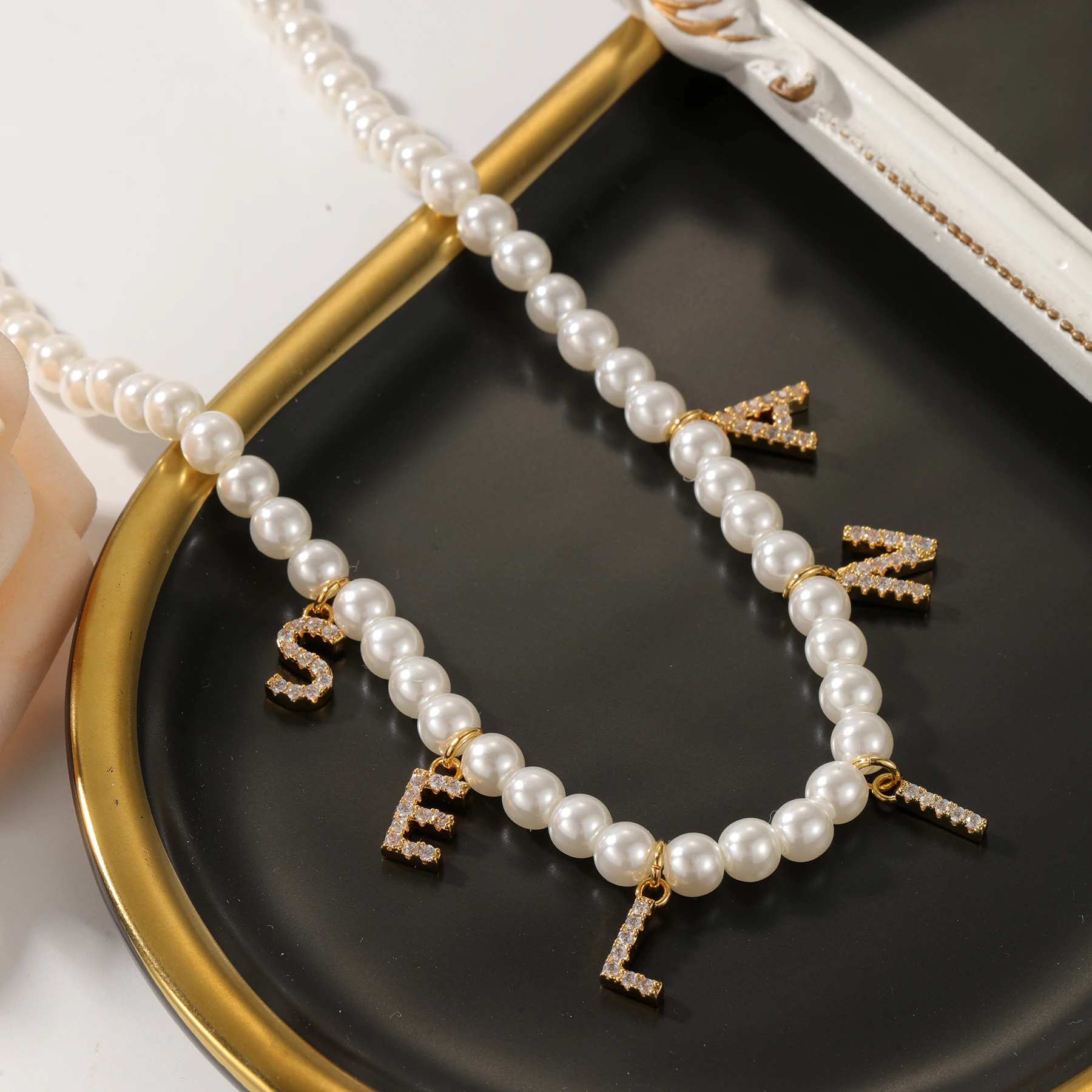 Ожерелье в горошек с инициалами по индивидуальному заказу жемчужное ожерелье