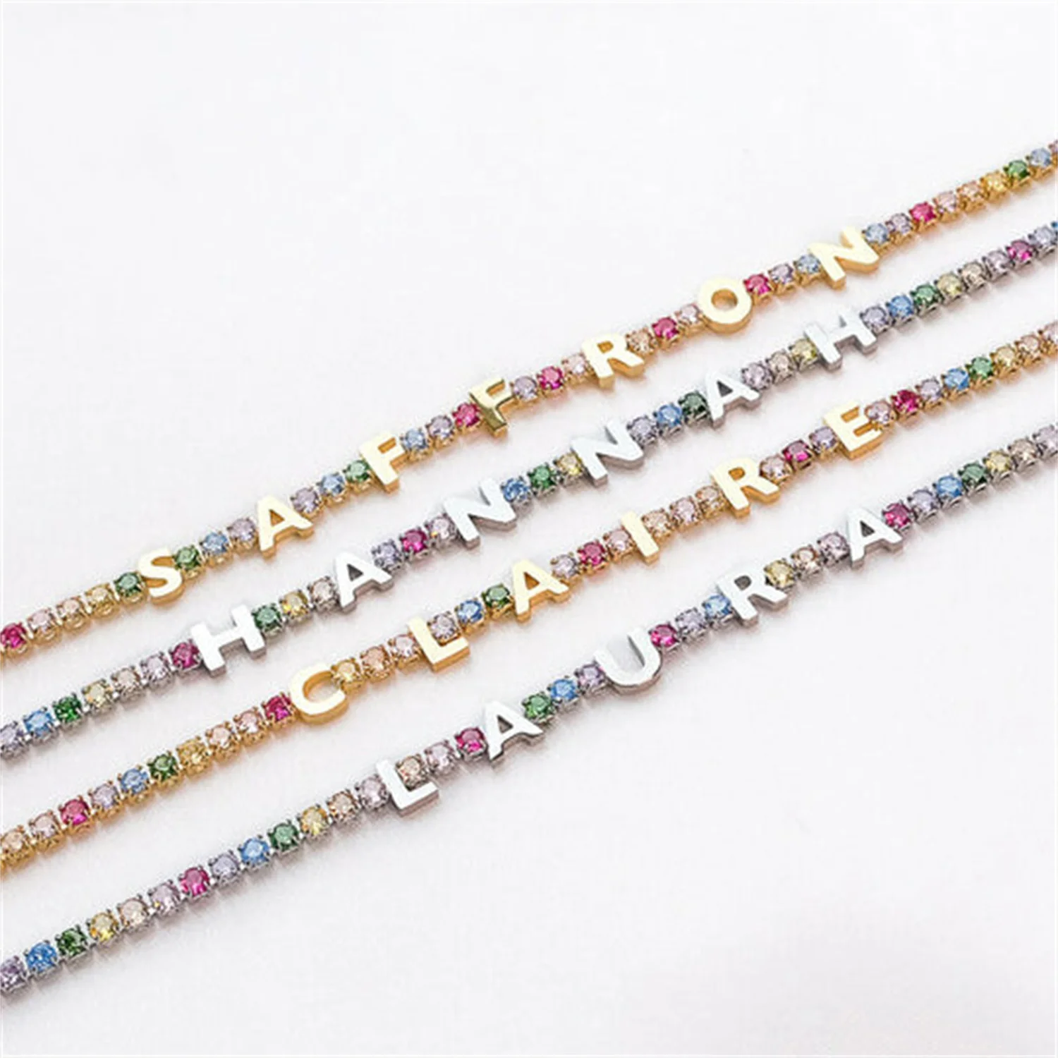 Браслет-цепочка для тенниса с буквами на заказ, с цветным цирконием, изысканное украшение с именем радуги, подарок для женщин и девушек