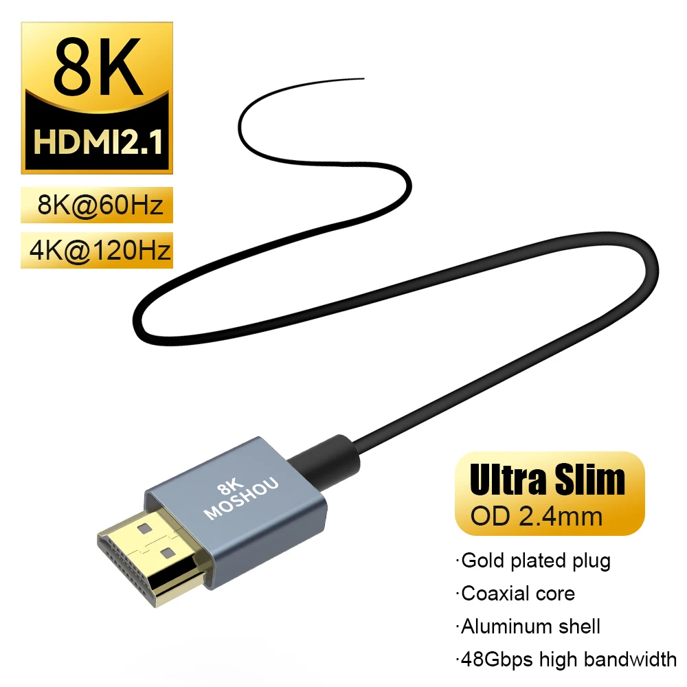 MOSHOU HDMI 2.1 8K 60Hz Ultra Slim Flexible Micro HDMI to HDMI 4K 120Hz HDMI to HDMI for Camera Xbox PS5 Samsung QLED TV Laptop