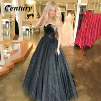 black sweetheart evening dresses tulle sequin long prom dress sparkle formal dress shiny night dresses vestidos de noche