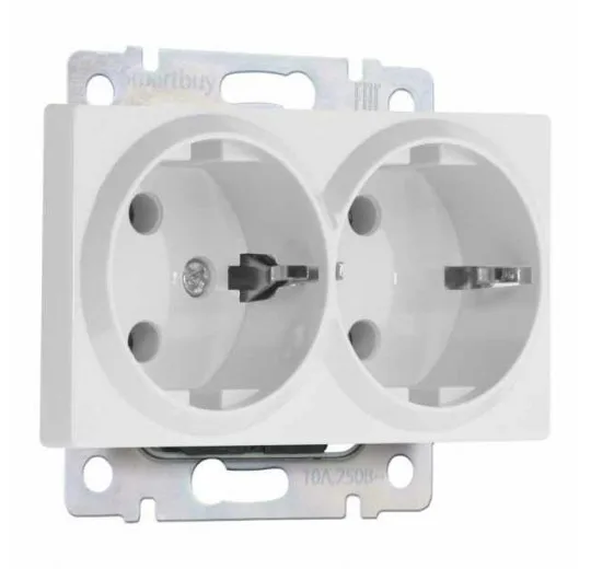 Розетка двойная с заземлением Smartbuy Нептун белая |