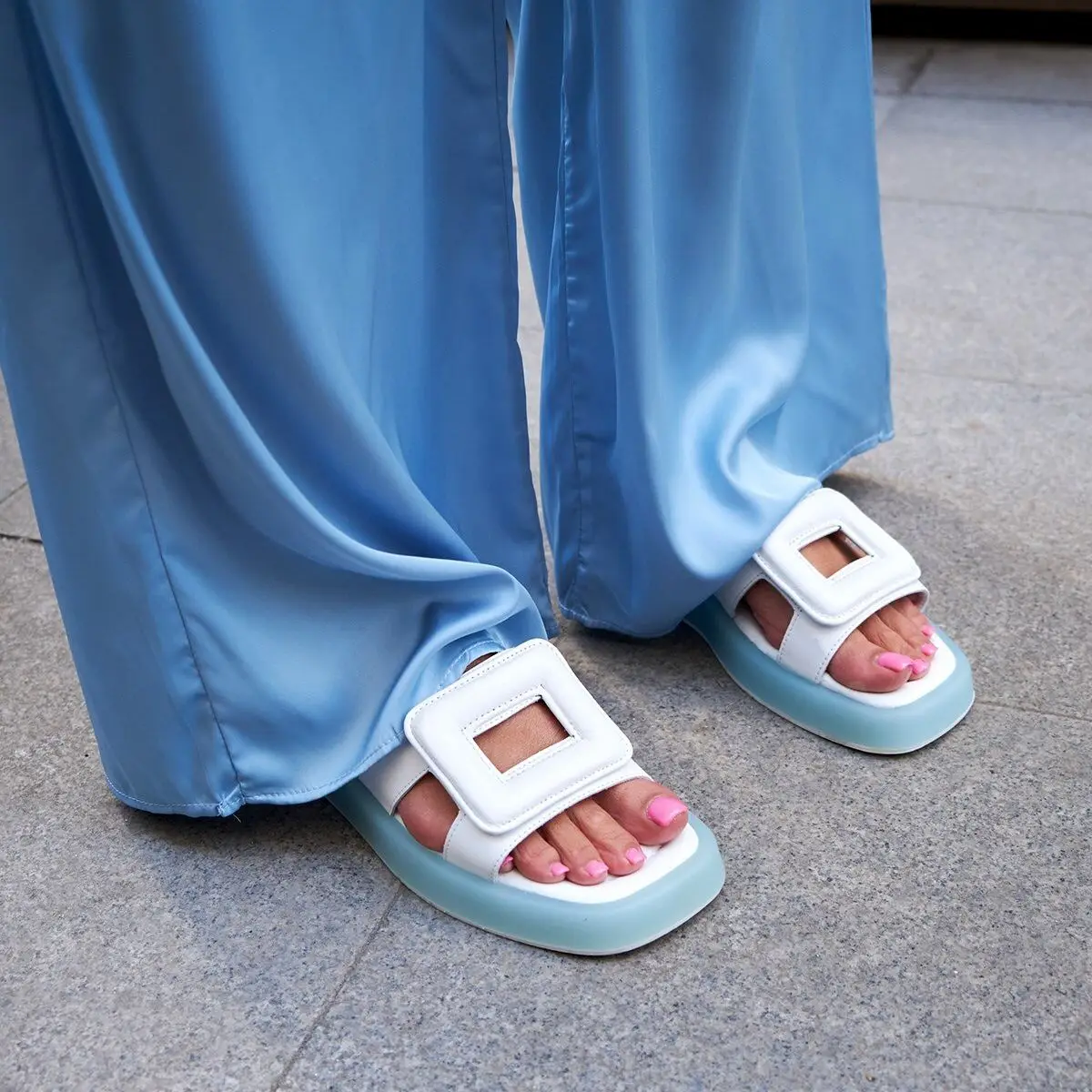 

Poshnmore Kiki Inner Outer Real Leather Square Shaped Soft Filled Flat Sole Lightweight Comfortable Women's Slippers Street Sli