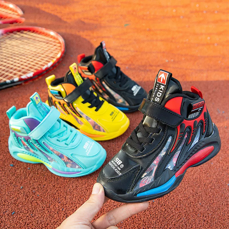 Баскетбольные кроссовки на толстой подошве для мальчиков, брендовые Нескользящие, спортивная обувь для детей