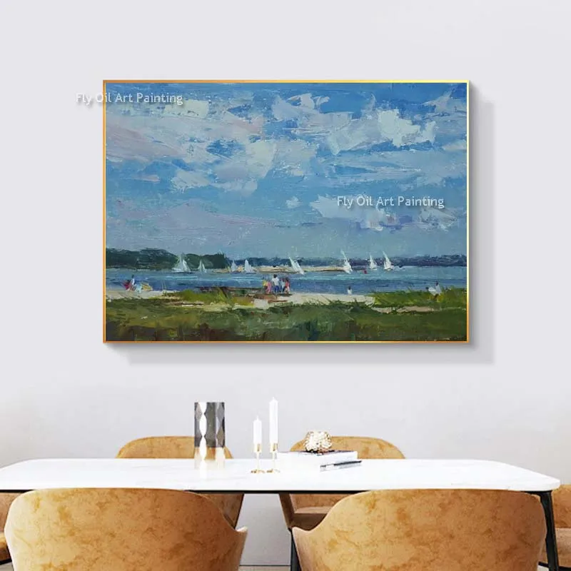 Импрессионистская картина маслом с изображением летнего пейзажа морского неба