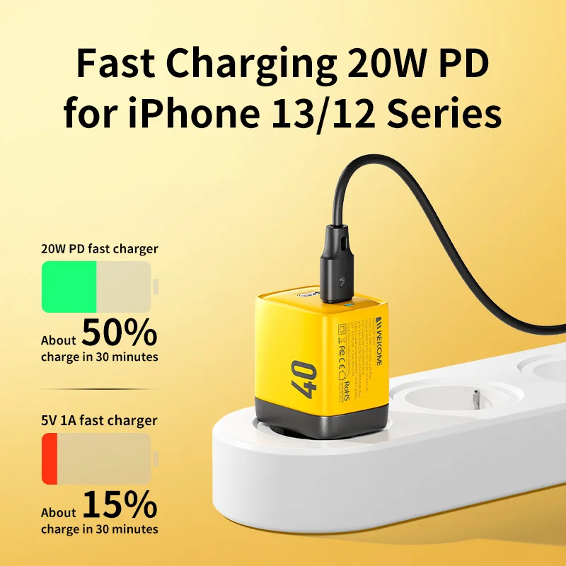 WEKOME Mecha Style Type C 40W GaN Charger Dual Ports PD QC 3.0 Fast Charging Adapter for iPhone 14 Series Samsung Xiaomi Huawei
