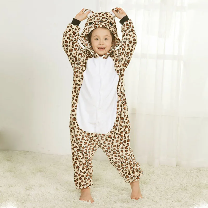 Family Kigurumi Pajamas Lights Brown Leopard Animal Onesie Cosplay Costume Pajamas For Kids and Adults