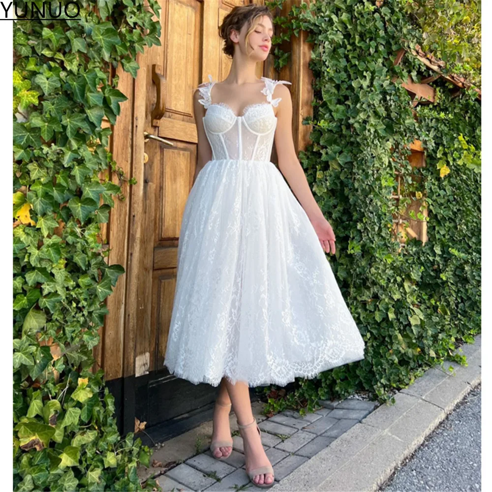 

YUNUO кружевные платья-миди А-силуэта цвета слоновой кости для выпускного вечера милое платье на бретелях-бабочках длиной ниже колена вечерние платья для торжества