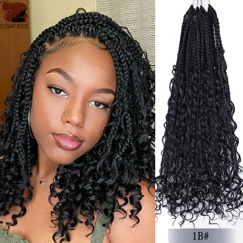 Synthetic Messy Goddess Box Braids With Curly Hair ends Crochet Hair Bohemian Hair With Curls 24inch Boho Braided Hair Extension